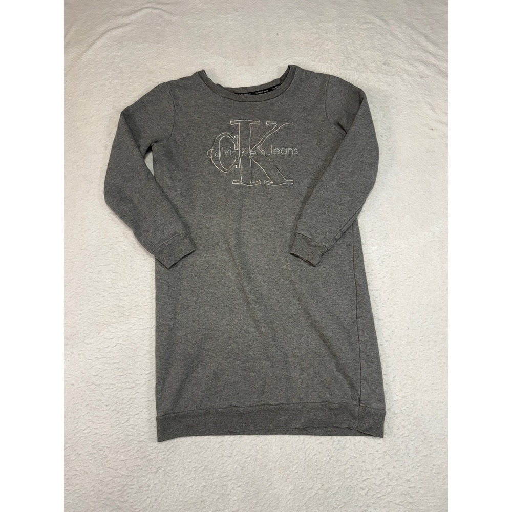 Calvin Klein Jeans Womens Gray Embroidered CK Logo Sweatshirt Dress Small
